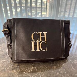 Vintage Carolina Herrera Leather CH Brown Crossbody Bag